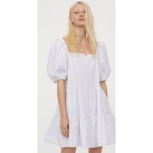H&M White Asymmetrical Puffy Sleeve Dress
